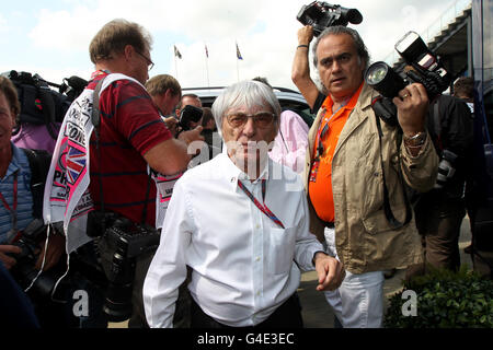 Bernie Ecclestone, president and CEO of Formula One Managment during the Santander British Grand Prix at Silverstone Circuit, Northamptonshire. Stock Photo