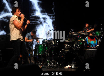 Friendly Fires perform on stage at the Roundhouse in north London, as part of the iTunes Festival. Stock Photo