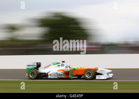 Force India's Adrian Sutil during Qualifying day for the Formula One Santander British Grand Prix at Silverstone Circuit, Northampton. Stock Photo