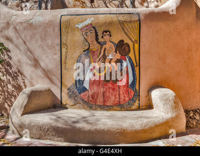 Nativity scene painted on adobe wall in Old Town, Albuquerque, New Mexico, USA Stock Photo