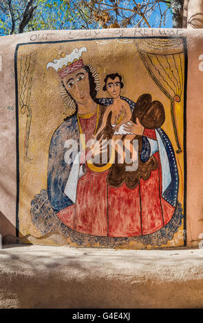 Nativity scene painted on adobe wall in Old Town, Albuquerque, New Mexico, USA Stock Photo