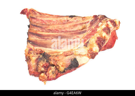 Smoked pork ribs with meat isolated on white Stock Photo