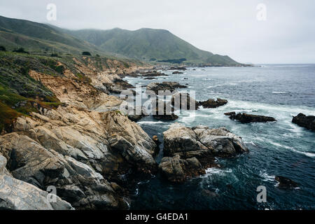 View of the rocky Pacific Coast and mountains, at Garrapata State Park, California. Stock Photo