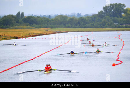 Rowers on the lake following the World Junior Championships and Olympic Test event at Eton Dorney Rowing Lake, Windsor.
