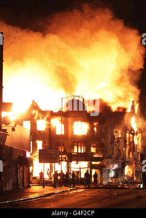 A property on fire near Reeves Corner, Croydon, as rioters were ...