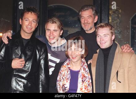 From left: Comedian Julian Clary, former Take That front man Gary Barlow, opera singer Lesley Garret, actor Sir Ian McKellen and Boyzone singer Ronan Keating, at the Royal Albert Hall for tonight's (Sunday) Stonewall Equality Show, a fund-raising event for the gay rights organisation Stonewall. Photo by Neil Munns/PA Stock Photo