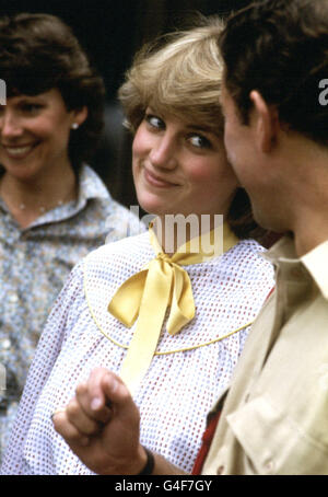 LADY DIANA SPENCER WITH HER FUTURE HUSBAND CHARLES, THE PRINCE OF WALES DURING A VISIT TO THE CHESHIRE REGIMENT AT TIDWORTH. Stock Photo