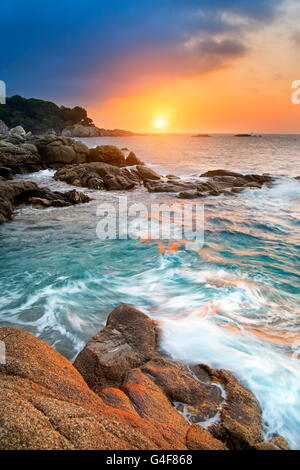 Sunrise at Costa Brava coastline, Spain Stock Photo