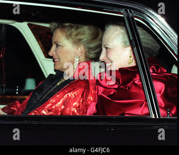 Princess Michael of Kent and Queen Margarethe of Denmark arrive at Highgrove House this evening (Saturday) for the Prince of Wales's 50th birthday party. Picture by Toby Melville Stock Photo