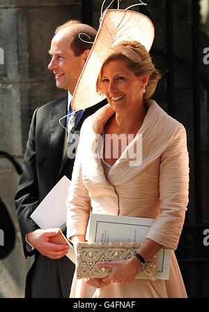 Prince Edward, Earl of Wessex and Sophie, Countess of Wessex after the wedding of Zara Phillips and Mike Tindall. Stock Photo