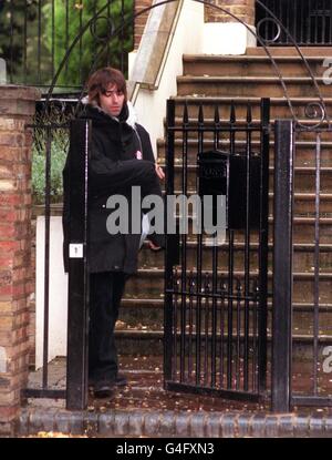 Liam Gallagher, lead singer of rock band Oasis outside his north London home in Swiss Cottage. It has been reported that Oasis bad boy Liam Gallagher is back with wife Patsy Kensit after promising to curb his hellraising lifestyle. Stock Photo