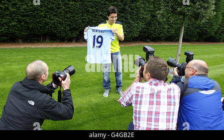 Soccer - Barclays Premier League - Manchester City Press Conference - Samir Nasri Unveiling - Carrington Training Ground. Manchester City new signing Samir Nasri is presented to the media during his unveiling at the Carrington Training Ground, Manchester. Stock Photo