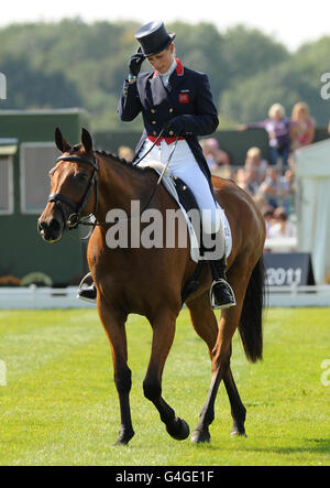Great Britain's Zara Phillips riding High Kingdom takes part in the dressage event at Burghley Horse Trials, Stamford. Stock Photo