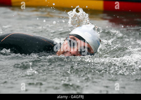 David Walliams during his attempt to swim the entire length of the River Thames to raise money for Sport Relief, in Long Whittenham, Oxfordshire. Stock Photo