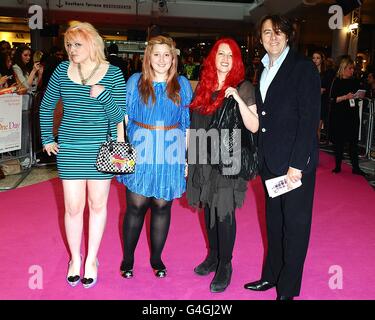 Jonathan Ross and wife Jane Goldman and their children Betty Kitten (left) and Honey Kinney (second left) arriving for the premiere of One Day at the Vue Cinema, Westfield Shopping Centre, White City. Stock Photo