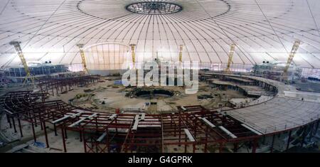 Note to eds: Retransmission - correcting date of distribution of picture from January 31 to December 31. With one year to go to the new millennium, organisers have Friday December 31, 1998 released this picture (taken October 12, 1998) of the inside of the Dome under construction at Greenwich, SE London. Members of the Royal family will join politicians, celebrities and invited guests on the eve of the Millennium for a party, before the dome, which will contain areas dedicated to different areas of human life and achievements, is opened for the rest of the year to the public. PA photo: