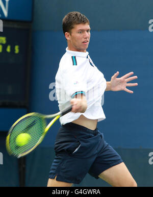 Great Britain's Oliver Golding in action against Czech Republic's Jiri Vesely during day fourteen of the US Open at Flushing Meadows, New York, USA. Stock Photo