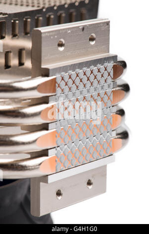 Aluminum cpu cooler heat sink isolated on white Stock Photo