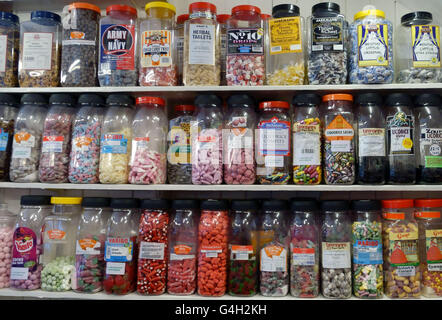 Jars of sweets in old-fashioned confectionery shop, Leicester, England Stock Photo