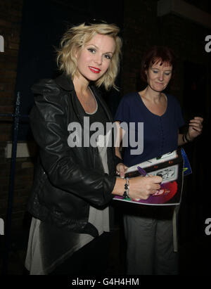 Amanda Holden, who plays Princess Fiona in Shrek The Musical, leaves the Theatre Royal in Drury Lane, central London. Stock Photo