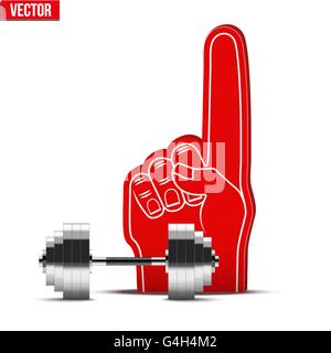 Powerlifting gym Sports Fan Foam Fingers and dumbbell Stock Vector