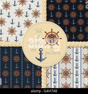 Set of seamless background with anchor and wheel .Vector backgro Stock Vector
