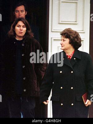 Lucia Pinochet, wife of former Chilean dictator General Augusto Pinochet, and her daughter Jacqueline Noguera, leave the Catholic Church of St Peter and St John, in Camberley, Surrey, where they spent ten minutes in prayer. Stock Photo