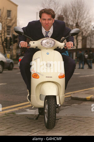 TV presenter Jonathan Ross during a photocall in Camden, north London, after taking delivery of his new Alabaster Vespa ET 2 scooter. Stock Photo