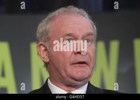 Sinn Fein's Martin McGuinness is announced as the party's candidate for the Irish Presidency at a press conference at the Irish Writers Museum in Dublin. Stock Photo