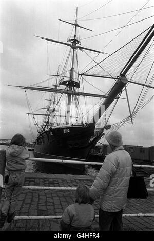 HMS Warrior, Britain's first iron-clad warship, docked at Hartlepool in Cleverland. 19/12/00: The 19th century vessel, now based at Portsmouth's Historic Dockyard, will receive vital preservation work thanks to a 725,000 Lottery cash boost, it was announced. Stock Photo