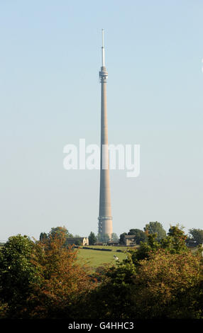 A general view of the Emley Moor television transmitter near Huddersfield which will switch from an analogue signal to a digital signal by the end of September 2011. Stock Photo