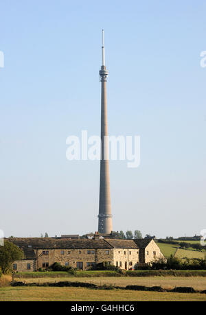 A general view of the Emley Moor television transmitter near Huddersfield which will switch from an analogue signal to a digital signal by the end of September 2011. Stock Photo