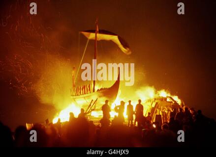 Hogmanay/Viking long boat burns Stock Photo