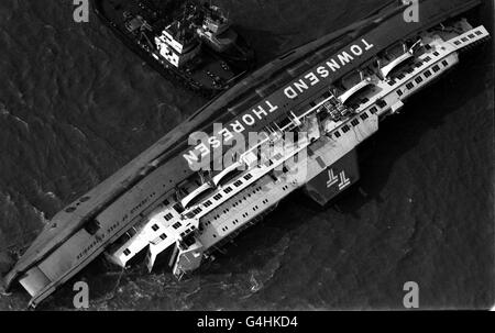 CAR FERRY DISASTER/Ferry on side (aerial view) Stock Photo