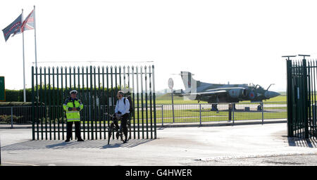 A Buccaneer aircraft on display near to the entrance at the BAE Systems plant in Brough, Hull as the company announced job cuts at sites across the country. The defence giant confirmed today that it is cutting almost 3,000 jobs at sites across the country, mainly in its military aircraft division. Stock Photo