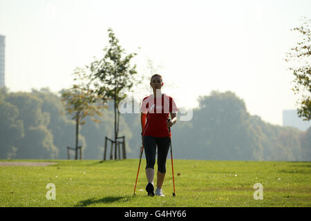 Delegate Tatiana Novaes at the annual INWA (International Nordic Walking Federation) convention in London's Hyde Park. Stock Photo