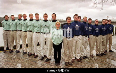 The Cambridge University Boat team led by cox Vian Sharif (left) and Oxford University Boat team led by cox Neil O'Donnell, during a photocall in London ahead of the annual Oxford versus Cambridge University Boat Race on April 3. Stock Photo