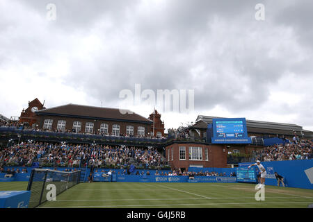 A general view of Great Britain's Andy Murray serving during day six of ...