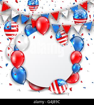 Celebration Card for American Holidays, Colorful Bunting, Balloons and Confetti Stock Vector