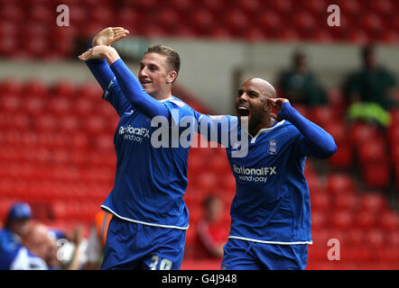 Soccer - npower Football League Championship - Nottingham Forest v Birmingham City - City Ground. Birmingham City's Chris Wood celebrates scoring their second goal of the game with teammate Marlon King Stock Photo