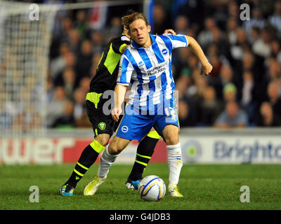 Soccer - npower Football League Championship - Brighton and Hove Albion v Leeds United - AMEX Stadium. Brighton and Hove Albion's Craig Mackail-Smith and Leeds United's Leigh Bromby battle for the ball Stock Photo