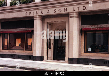 Spink & Sons in Central London, the military medals firm where Prince William spent his half term as an office junior as part of his work experience. The job was fixed up by Eton housemaster Dr Andrew Gailey to give pupils a look at life in the real world. 03/12/02 : The Old Bailey, where the trial of Royal butler Harold Brown has collapsed, has been told how a private investigator called police on November 2, 2000, to suggest that an ornate model Arabian sailing vessel was being offered for sale at auctioneers Spink and Son, and that detectives, including Detective Chief Inspector Maxine de Stock Photo