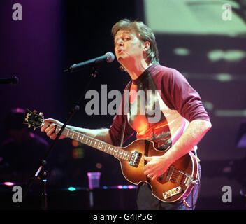 Sir Paul McCartney performs during 'Here There and Everywhere - a Concert for Linda McCartney' at London's Royal Albert Hall. Stock Photo