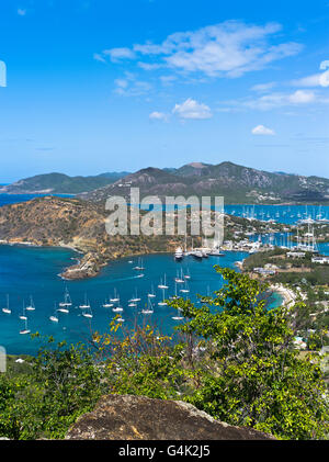 dh Shirley Heights ANTIGUA CARIBBEAN Lookout view of Nelsons Dockyard Falmouth harbour english harbor scenic island nobody Stock Photo
