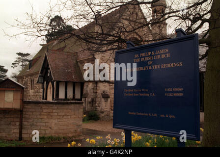 The Parish Church of Up Hatherly & the Reddings where the funeral of Brian Jones of the band the Rolling Stones was held on 10 July 1969. Jones was found dead in the swimming pool of his house, Cotchford Farm, in Hartfield, Sussex. * He was found dead two months after being sacked from the band Stock Photo