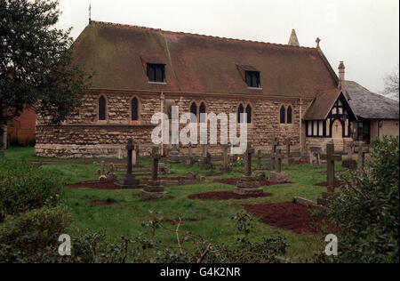 The Parish Church of Up Hatherly & the Reddings where the funeral of Brian Jones of the band the Rolling Stones was held on 10 July 1969. Jones was found dead in the swimming pool of his house, Cotchford Farm, in Hartfield, Sussex. * He was found dead two months after being sacked from the band Stock Photo