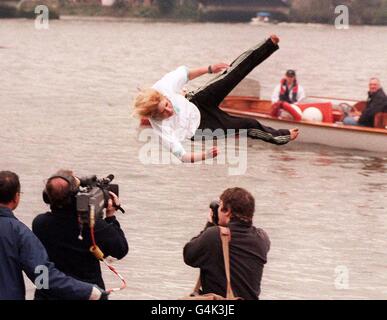 Cambridge cox thrown in to River Stock Photo