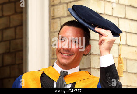 Jockey Frankie Dettori after receiving an honorary degree from Anglia Ruskin University in Cambridge during a presentation at The Guildhall, Cambridge. Stock Photo