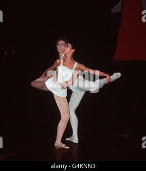 Margot Fonteyn and Rudolf Nureyev in a rehearsal of Roland Petit's new ballet 'Paradise Lost' at Covent Garden in London. The ballet is to have its world premiere on February 23, 1967, at the Royal Ballet Benevolent Fund Gala. Stock Photo