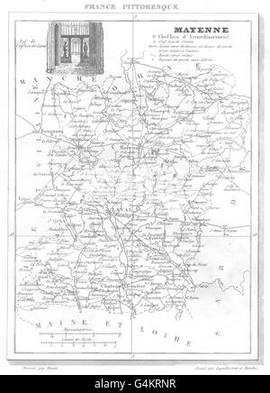 MAYENNE: Département de la Mayenne, 1835 antique map Stock Photo